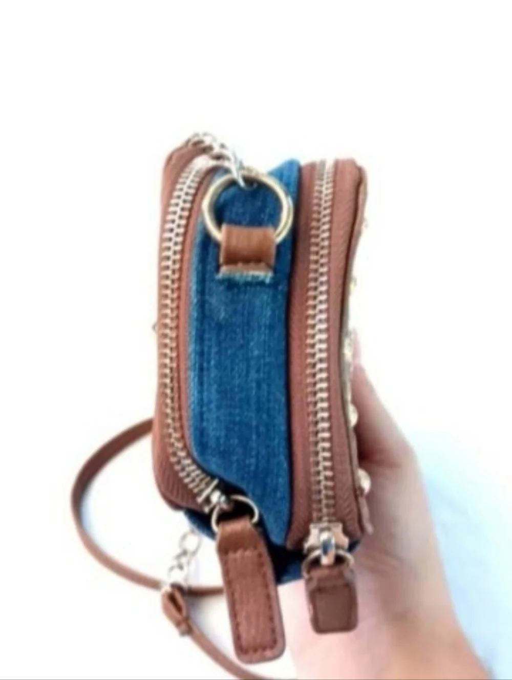 Jessica Simpson Mini Crossbody Wallet Bag | EUC | Denim, Studs, Zip Around